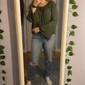 Hollister Olive Blouse with Flare Sleeves